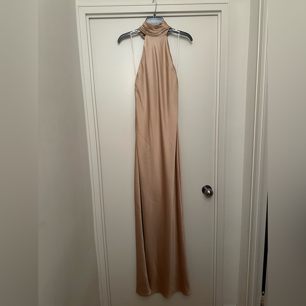 Sleeveless High Neck Gown in Nude